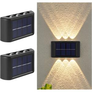 TIMBUTUS 2pcs Solar Outdoor Lights 6LED Beads Up And Down Light Solar Powered Waterproof Wall Light